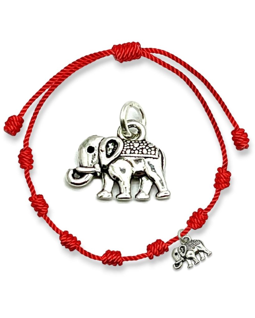 Pulsera 7 nudos roja con amuleto elefante