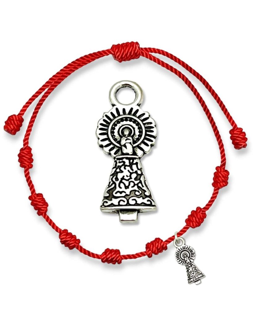 Pulsera 7 nudos roja con la virgen del pilar